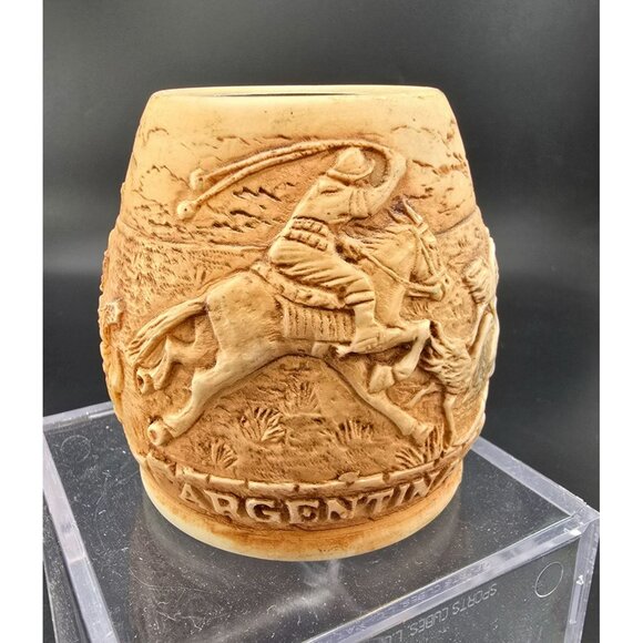 Vintage Argentine Hand-Carved Decorative Vessel Western Metal Interior HS121 - Picture 2 of 8